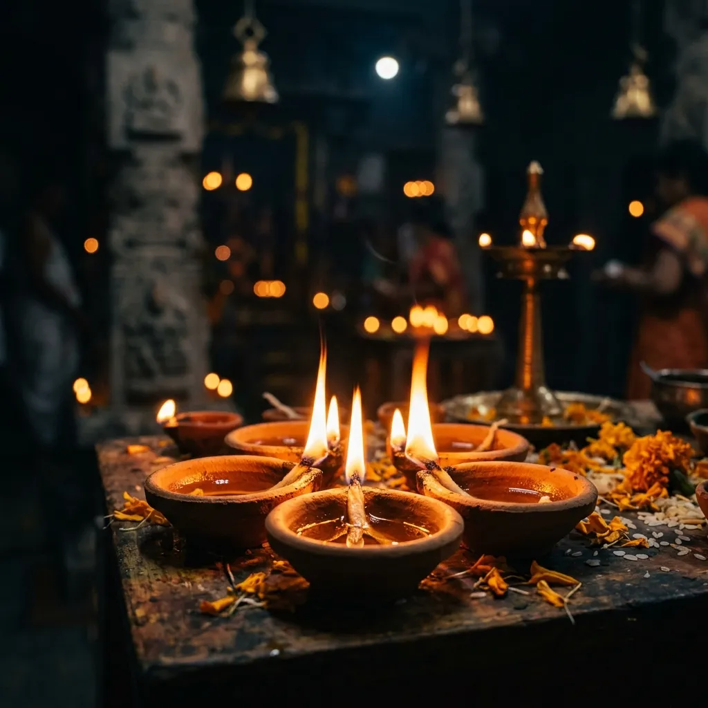Diyas burning in temple